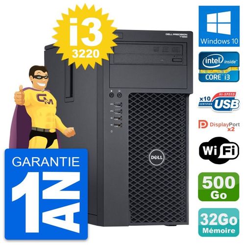 PC Tour Dell Precision T1650 Intel i3-3220 RAM 32Go Disque 500Go Windows 10 Wifi