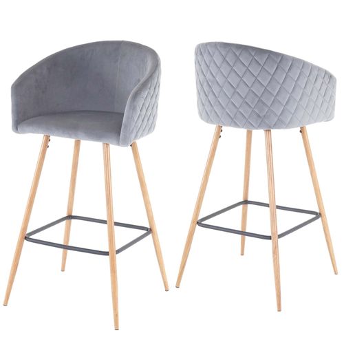 2x Tabouret De Bar Hwc-D72, Chaise Bar/Comptoir, Avec Dossier, Tissu   Velours, Gris