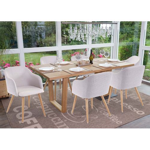 6x Chaise De Salle À Manger Hwc-D71, Chaise De Cuisine, Design Rétro, Accoudoirs, Tissu   Gris Clair/Gris