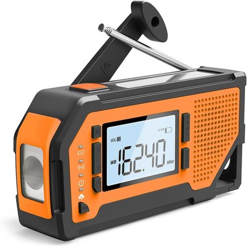 Radio météo Portable à manivelle Solaire d'urgence, Banque d'alimentation intégrée de 2000 mAh pour téléphone Portable. pour la Maison et Le Camping en Plein air, la randonnée (Color : Orange)