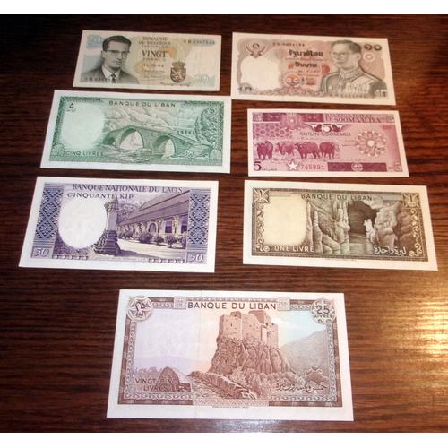 Lot De 7 Billets Du Monde : Belgique-Liban-Somalie-Laos