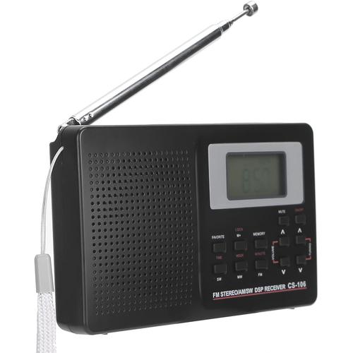 Radio Portable, Mini Récepteur FM/AM/SW/MW/LW/TV avec écouteur D'horloge Numérique, Stéréo FM, Fonctionnement Flexible, Cadre de Support équipé, avec Casque et Lanière (Noir)