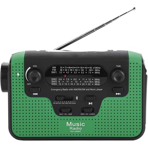 FM AM SW Radio à manivelle Solaire, Prend en Charge la Musique de Carte mémoire, Appel Mains Libres Radio FM Solaire, Banque de Charge de téléphone, pour Une Utilisation en Camping (Vert)