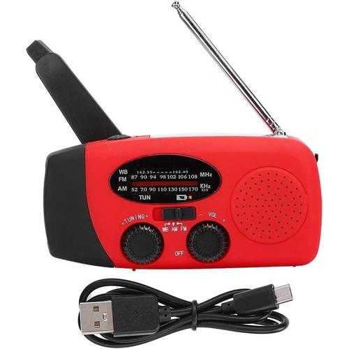 Radio Solaire à Manivelle D'Urgence, Radio Dynamo, Radio Am/Fm, avec Banque D'Alimentation Portable Et Lampe de Poche Led Lumineuse, Utilisation D'Urgence Pour L'Extérieur, le Camping, la Randonnée,