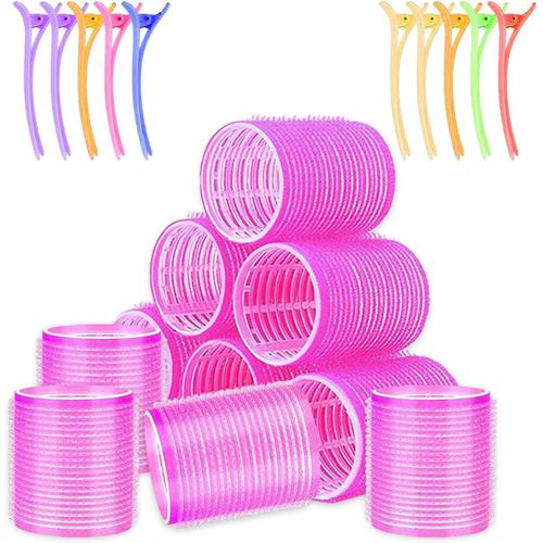 10 Pièce Gros Bigoudis Cheveux, 45 mm Gros Bigoudis, Rose Hair Rollers avec Plastique Pince Bec Canard, Bigoudis Cheveux Long Convient aux Femmes Avec N'importe Quelle Coiffure (Couleur Aléatoire)