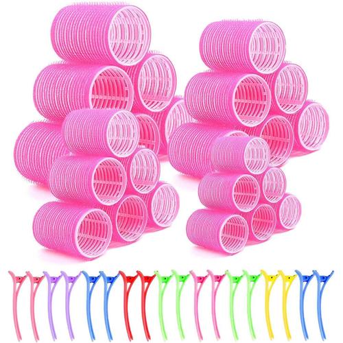 Roller Cheveux, 24 Pièce Bigoudis Cheveux Court, Bigoudis Cheveux Long, 44/36/25/15 mm Hair Rollers Convient aux Femmes Filles Enfants Cheveux Courts Cheveux Moyens et Longs