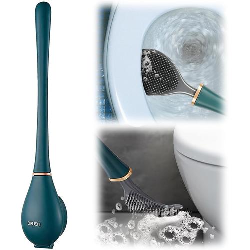 Brosse de Toilette Brosse de Nettoyage, Brosse WC Silicone, Brosse Toilettes WC Anti-Goutte, Balayette WC vec Séchage Rapide vec Poils Silicone pour Salle de Bain et WC (Bleu)