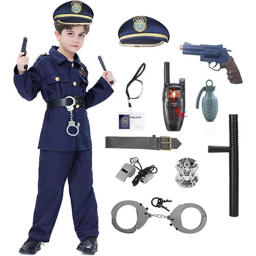 Déguisement De Policier Enfant 7ps Vêtements Costume De Police Pantalons Casquettes Halloween Garçons