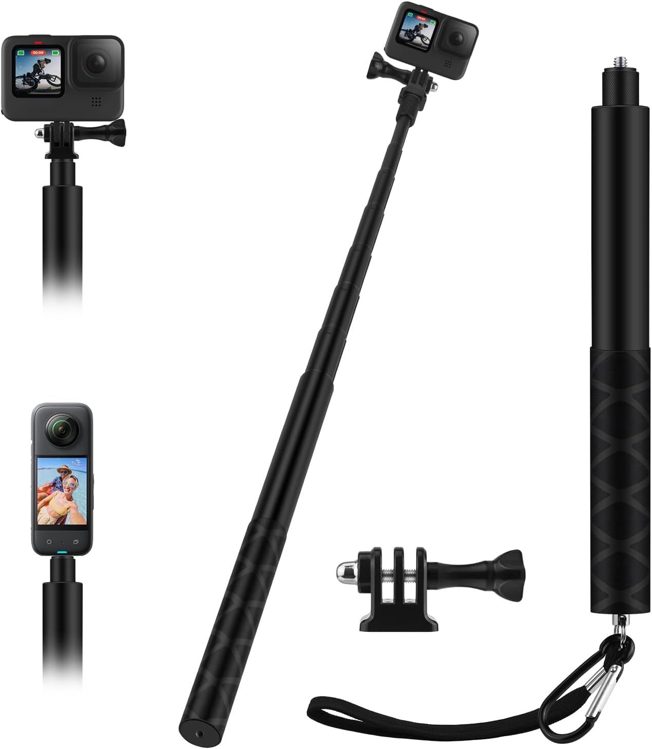 Perche à Selfie 150cm pour GoPro Insta360, Extensible Poignée Vlog Portable Selfie Monopode Accessoires pour Caméra GoPro Hero 12 11 10 9 8 7 6 Black insta360 X3 X4 DJI Action Camera