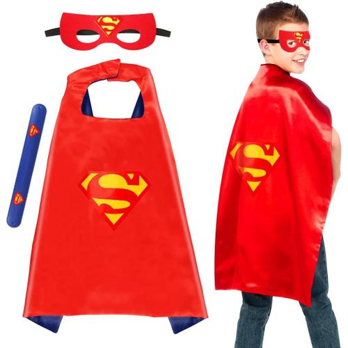 Cape Carnaval Enfant,Costume Anniversaire Cadeaux Garcon Fille 3 À 9 Ans,Masque Deguisement Jouet,Cape Pour Halloween Fête Partie¿Rouge-Bleu¿