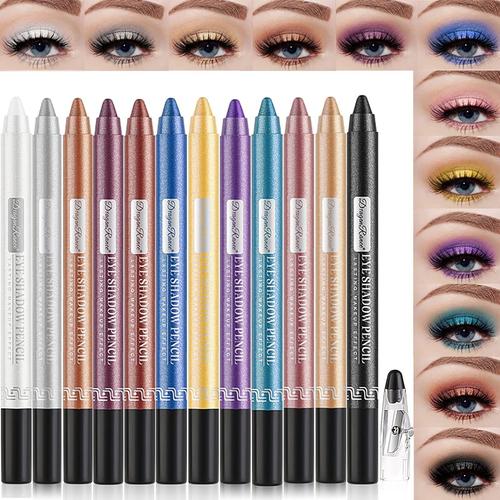 Lot De 12 Crayons De Maquillage Professionnels Pour Les Yeux - Fard À Paupières Et Crayon Eyeliner - Étanche - Longue Durée - Paillettes Nacrées - Cadeau Pour Femme