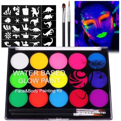 Peinture Corporelle Lumineux Pour Visage Corps, 15 Couleurs Palette De Maquillage Fluo Fluorescents Uv Pour Enfants Et Adultes, Festival, Anniversaire, Halloween, Maquillage Cosplay