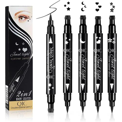 Eye Liner Noir Waterproof Stylo Eyeliner Tampon 2 En 1 Tattoo Liner Forme Outil De Maquillage Femme Yeux Crayon Durable Et Anti-Taches (4 In 1) 