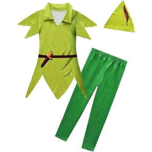 Deguisement Costume Peter Pan Avec Chapeau Pour Enfants Garçons Taille 4-11 Ans, Vert