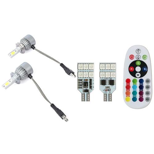 Kit De Phares De Voiture Led C6, 2 Pièces, Ampoules Blanches Cob H7 36w 7600lm Et 1 Jeu De Lumières De Liquidation De Voiture Led T10 Rgb W5w