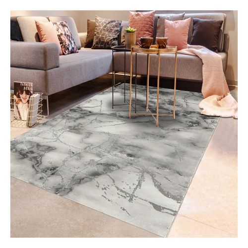 Tapis Salon 160x230 Tissé Gris Rectangle Motif Abstrait Marbal