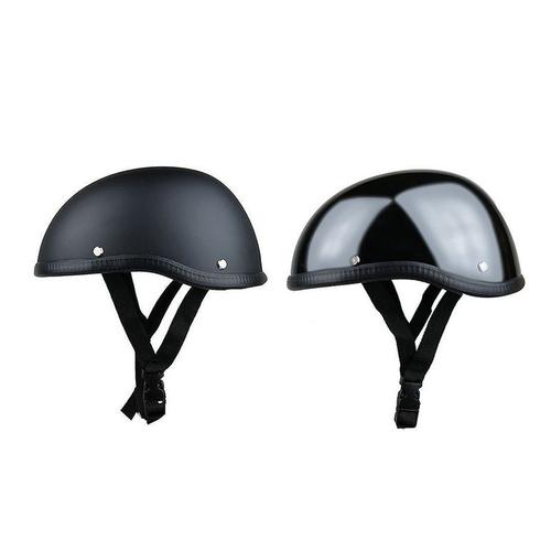 Casque Demi-Visage Vintage De Moto, 2 Pièces, Casquette Tête De Mort, Style Rétro Allemand, Chopper Cruiser, Noir Mat Et Noir Vif