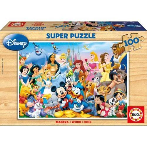 Puzzle Enfant En Bois 100 Pieces Les Amis Disney : Aladdin Roi Lion Bambi Belle Et La Bete Peter Pan Pocahontas