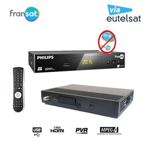 RÉCEPTEUR PHILIPS DSR 3031F DÉMODULATEUR SATELLITE HD FRANSAT (EUTELSAT 5° OUEST) (VENDU SANS CARTE)