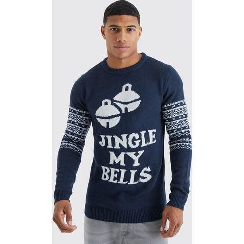 Pull De Noël En Maille À Imprimé Jingle My Bells Homme - Bleu - M, Bleu