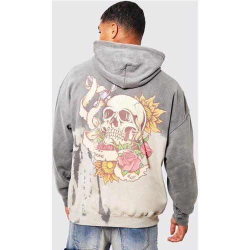 Sweat À Capuche Oversize Tie Dye À Imprimé Crâne Homme - Gris - M, Gris