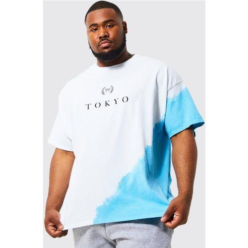 Grande Taille - T-Shirt Effet Tie Dye À Imprimé Tokyo Homme - Blanc - Xxxl, Blanc