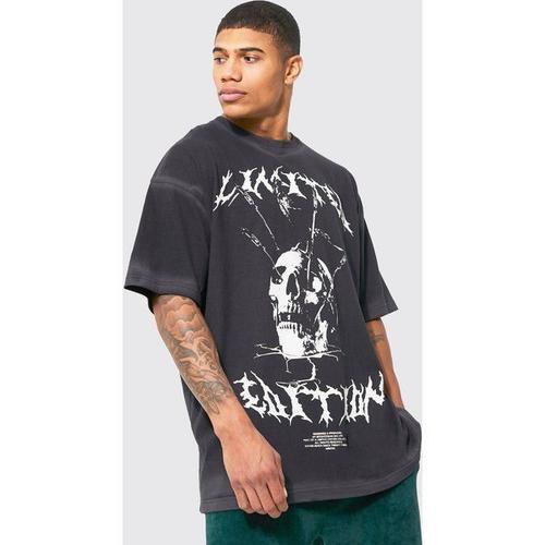 T-Shirt Oversize Délavé À Imprimé Crâne Homme - Noir - M, Noir
