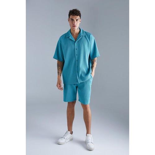 Ensemble Oversize Plissé Avec Chemise Et Short Homme - Bleu - S, Bleu