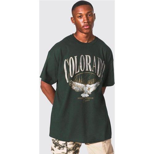 T-Shirt Oversize Universitaire À Imprimé Colorado Homme - Vert - Xs, Vert