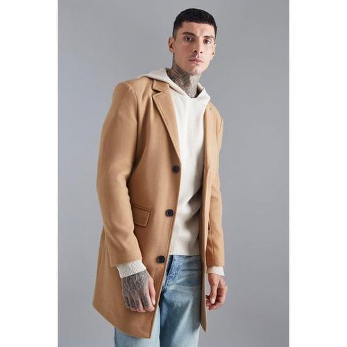 Manteau Droit Long Effet Laine Homme - Beige - Xs, Beige