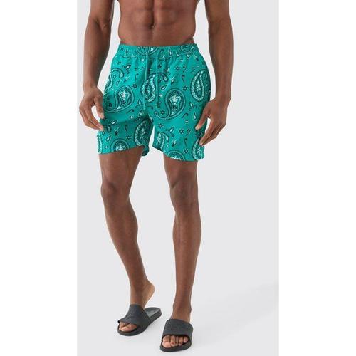 Mid Length Bandana Swim Short Homme - Vert - L, Vert