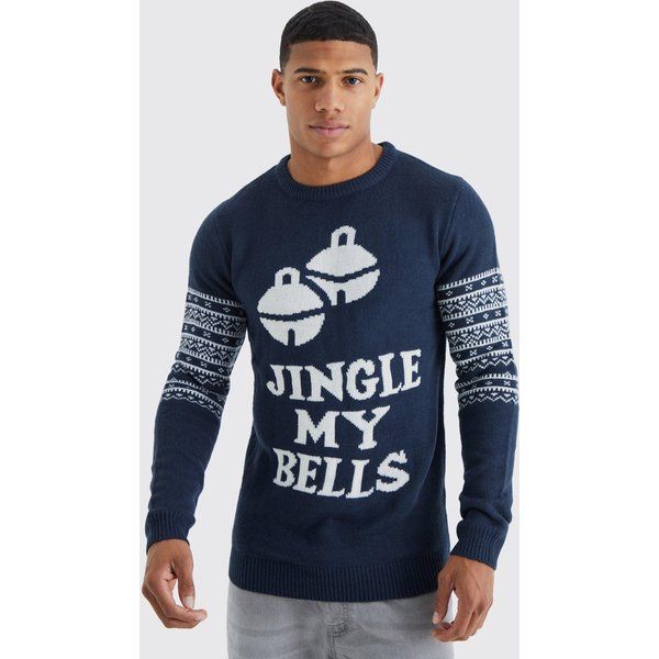 Pull De Noël En Maille À Imprimé Jingle My Bells Homme - Bleu - Xs, Bleu