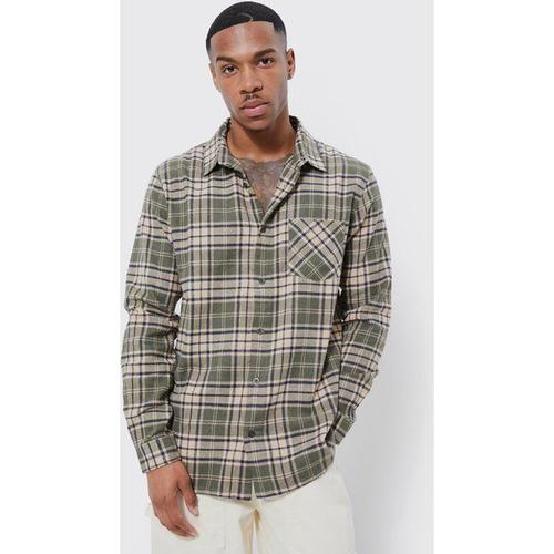 Chemise En Flanelle À Carreaux Et Manches Longues Homme - Marron - S, Marron