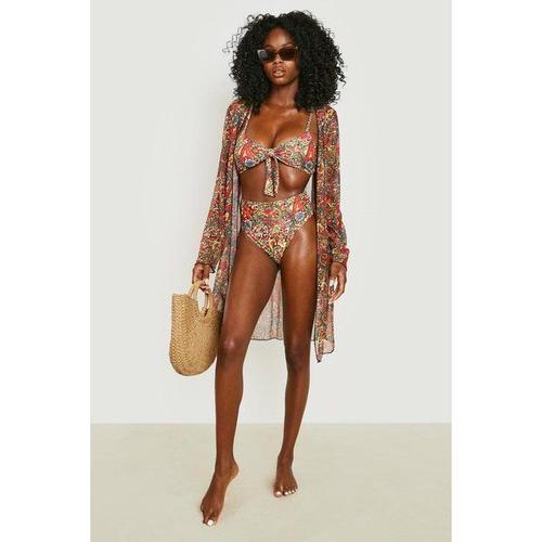 Bikini 3 Pièces À Imprimé Fleuri Avec Kimono