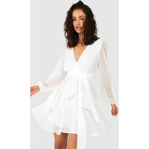 Robe Courte À Ourlet Volanté - Blanc - 40