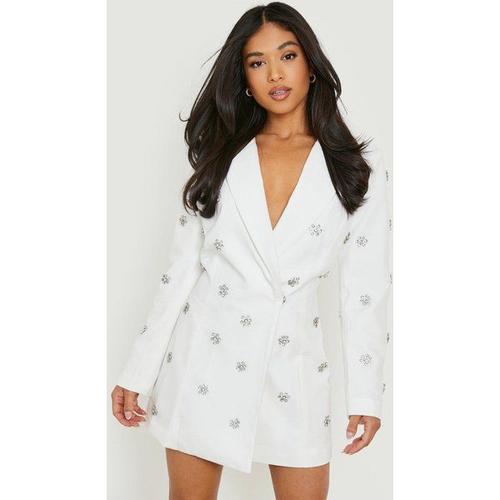 Robe Blazer À Ornements Strassés - Blanc - 44