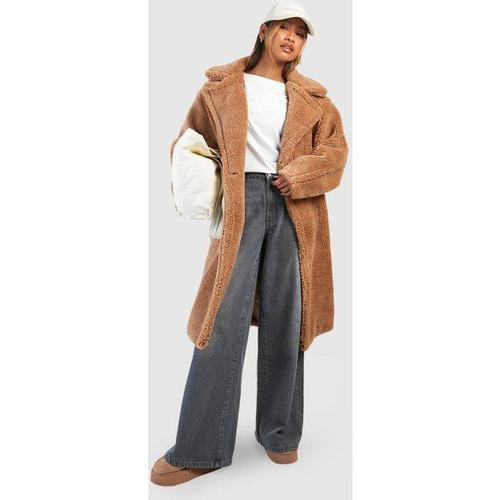 Manteau Oversize En Fausse Fourrure Polaire - Marron Camel - 36