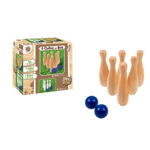 Mgm Bte/Jeu De 6 Quilles  2 Boules  Bois Naturel  20cm Diam