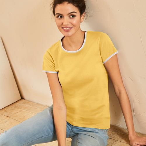 T-Shirt Bicolore Manches Courtes - - Jaune