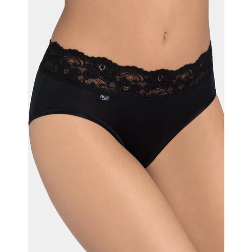 Slip Coton Et Dentelle Forme Midi Romance - Lot De 4 (3 + 1 Gratuit) - Sloggi - Noir