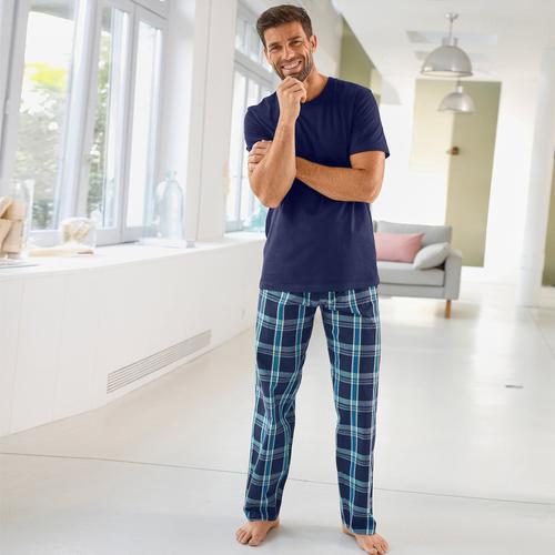 Pantalon Pyjama Uni + Carreaux Bas Droits - Lot De 2 - - Bleu