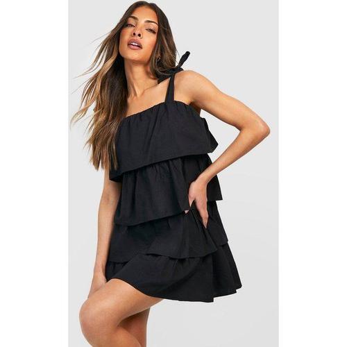 Robe D'été Froncée En Coton - Noir - 38