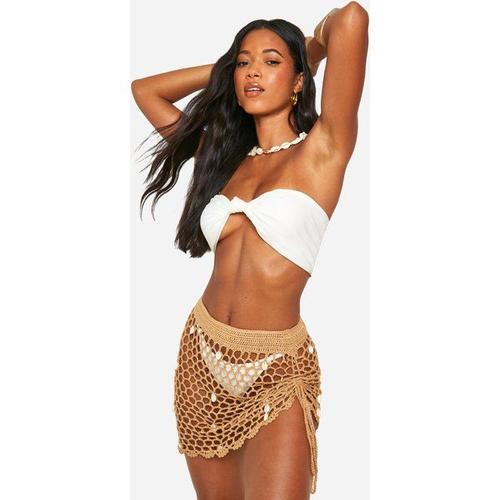 Crochet Shell Embellished Beach Mini Skirt - Marron Sable - One Size