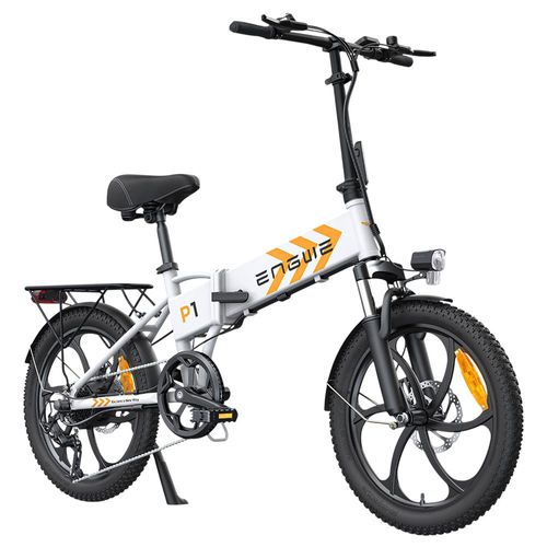 Engwe P1 Vélo Électrique Pliant 20*2,3 Pouces De Large Pneus Moteur 250 W Batterie 36 V 13 Ah 25 Km/H, Double Frein À Disque Corps En Alliage D'aluminium Shimano 7 Vitesses Ip54 Étanche - Blanc
