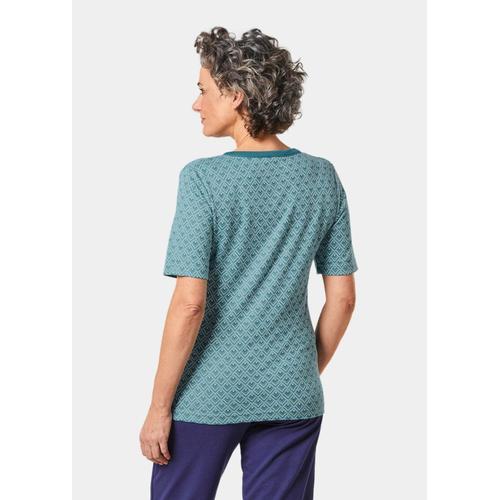 T-Shirt Avec Zip - Crème, Vert Menthe, Émeraude, À Motifs - Gr. 44