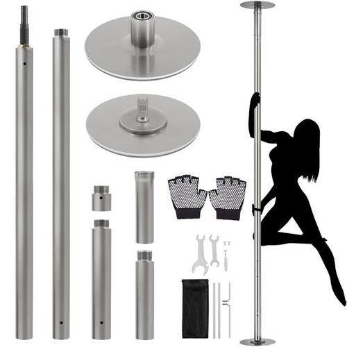 Yaheetech Barre De Pôle Dance Hauteur Réglable 225 Cm-274,5 Cm Statique Et Rotative Diamètre De 45 Mm Charge Maximale 200 Kg Pour Danse Fitness Exercise Argent Mat