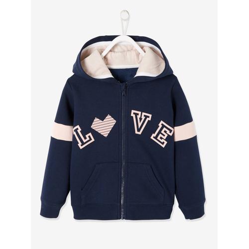 Sweat Zippé À Capuche Sport Love Fille Marine