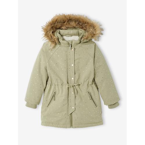 Parka À Capuche À Pois Irisés Fille Vert Clair