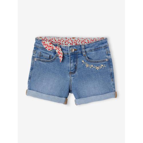 Short En Jean Brodé Fleurs Fille Noeud Imprimé Fleurs Double Stone