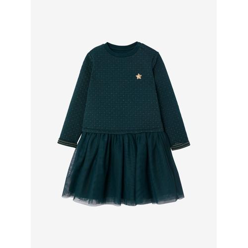 Robe De Noël Fille Bi-Matière Vert